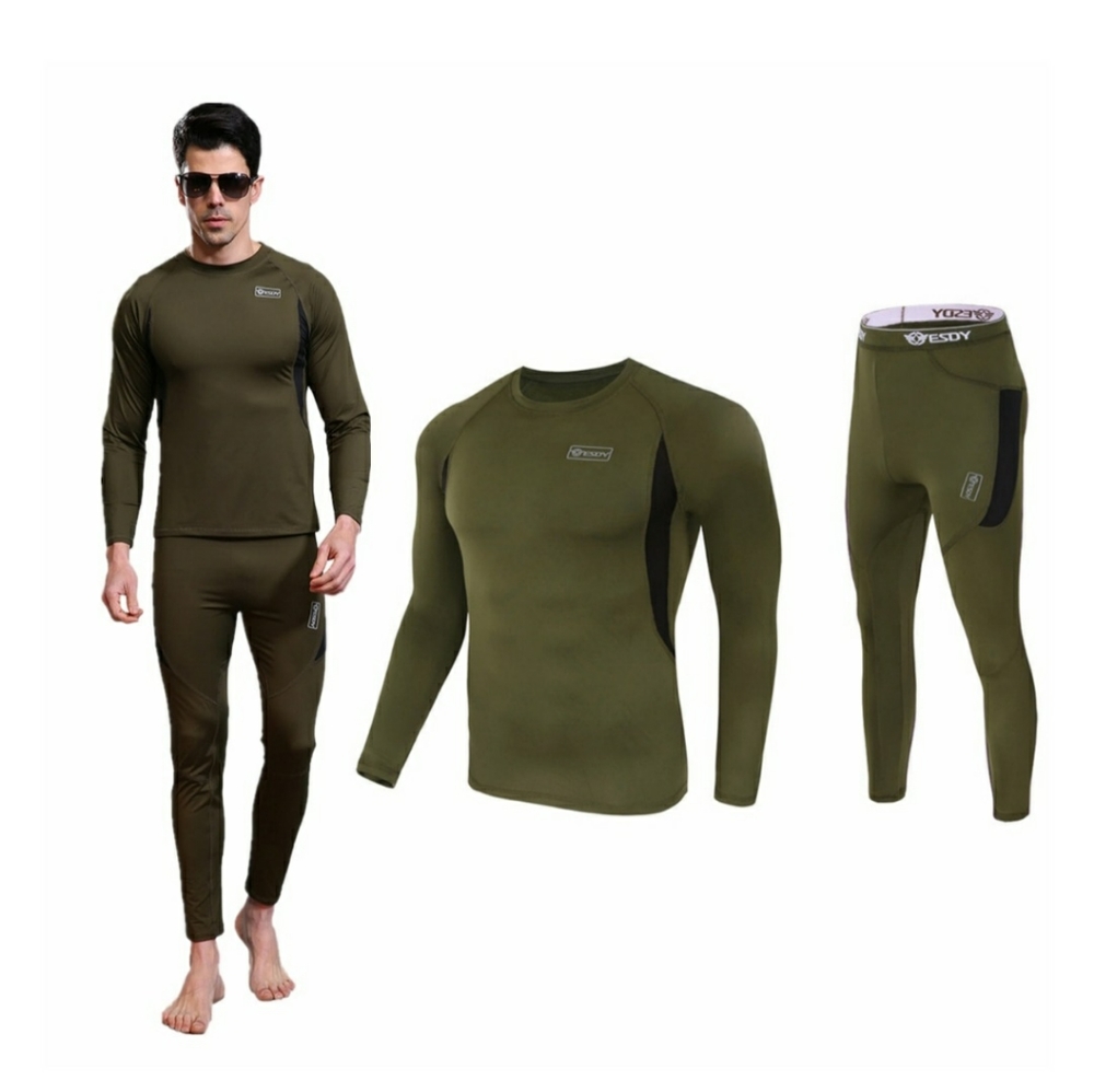 ESDY Men's Long Johns Thermal Underwear Shirt and Pant Set. Army Green size XXXL
